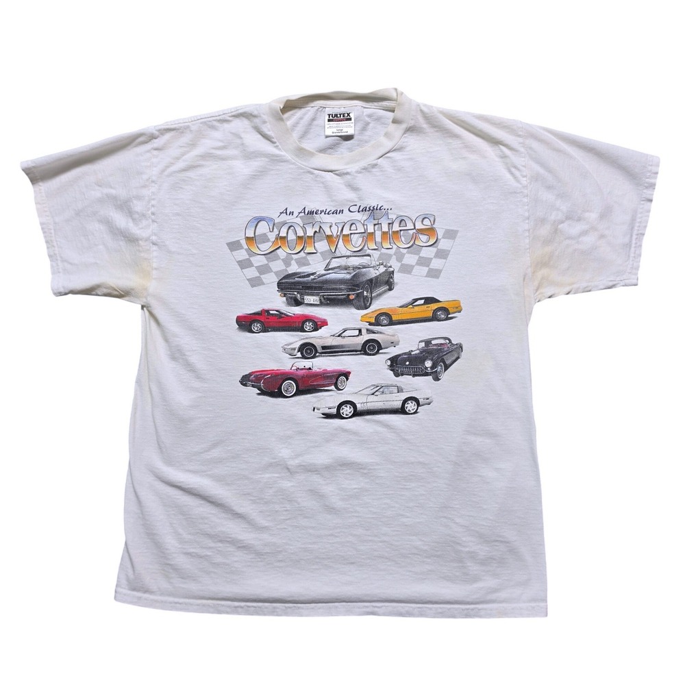 Vintage Tultex Corvette Graphic T-Shirt Mens L White An American Classic